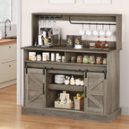 YITAHOME 47" Farmhouse Buffet Cabinets with Sliding Barn Door, Coffee Bar with Goblet Holder & Power Outlet, Sideboard Buffet Cabinets with Storage for Kitchen, Living Room (Black Oak) - Grand Goldman