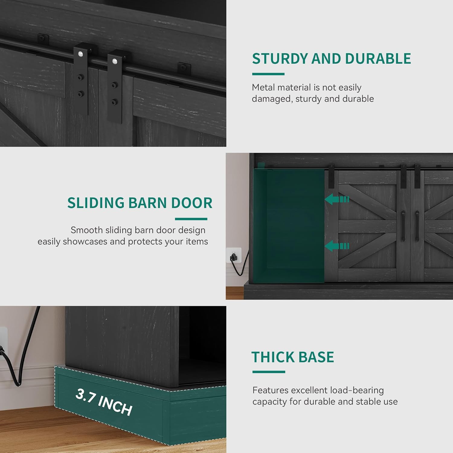 YITAHOME 47" Farmhouse Buffet Cabinets with Sliding Barn Door, Coffee Bar with Goblet Holder & Power Outlet, Sideboard Buffet Cabinets with Storage for Kitchen, Living Room (Black Oak) - Grand Goldman