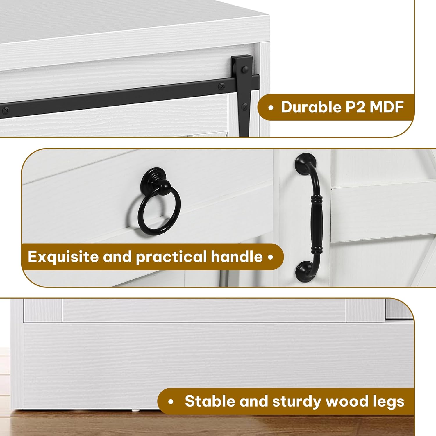 YITAHOME 60" Farmhouse Large Buffet Sideboard, Buffet Cabinet with 2 Barn Doors and 4 Drawers, High Buffet Table Coffee Bar Storage Cabinet Wine Bar for Dining Room, Living Room, 32" in Height, White - Grand Goldman