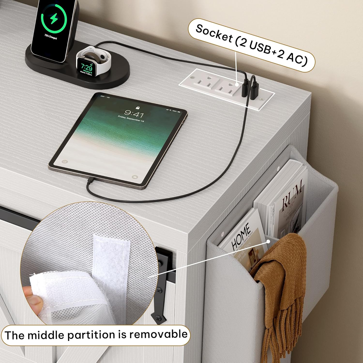 YITAHOME 60" Farmhouse Large Buffet Sideboard, Buffet Cabinet with 2 Barn Doors and 4 Drawers, High Buffet Table Coffee Bar Storage Cabinet Wine Bar for Dining Room, Living Room, 32" in Height, White - Grand Goldman