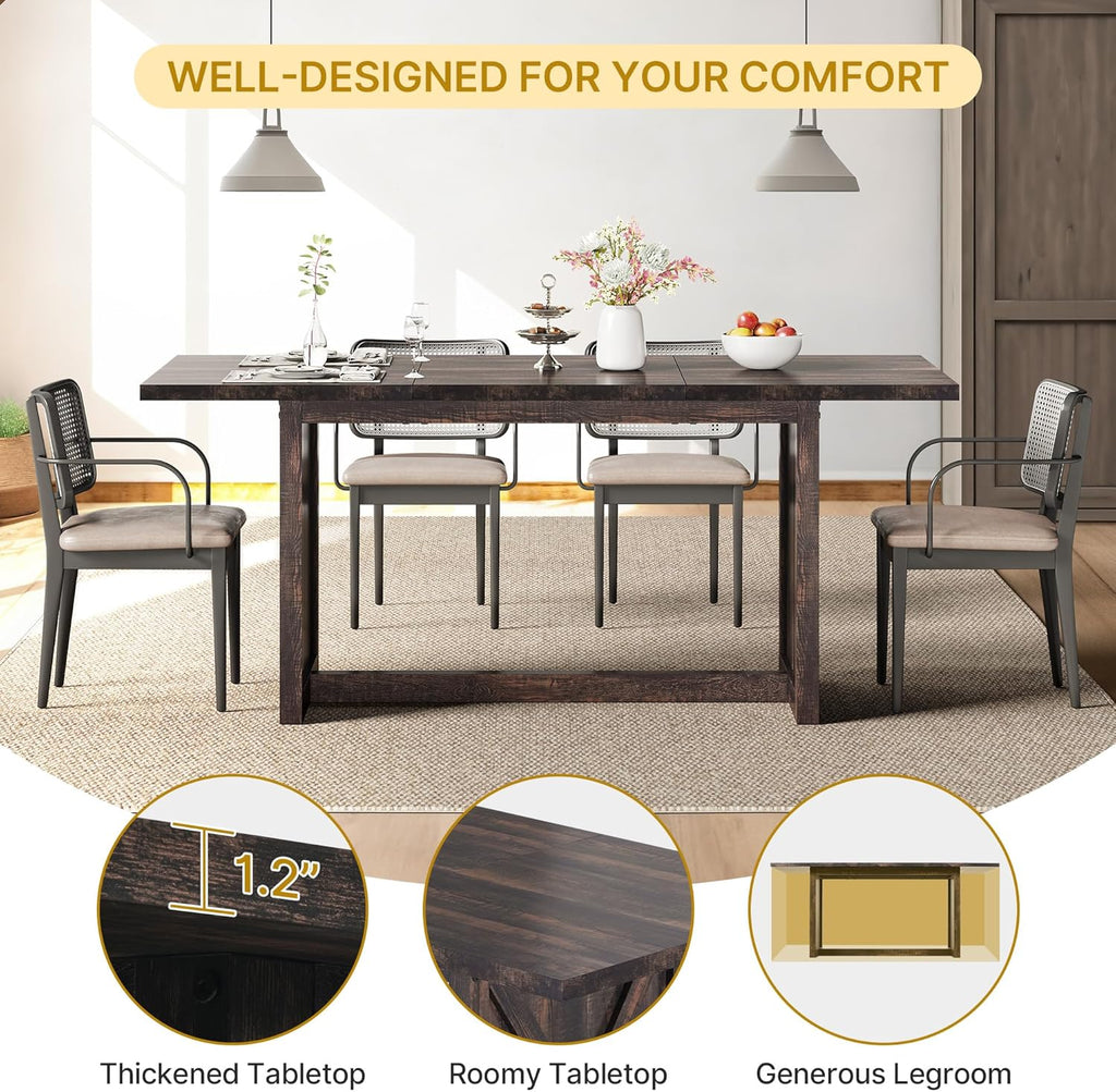 YITAHOME 70.8" Large Farmhouse Dining Table for 6 to 8 People, Rustic Style Wood Dinner Table, Rectangular Dining Table for Kitchen, Dining Room & Living Room - Grand Goldman