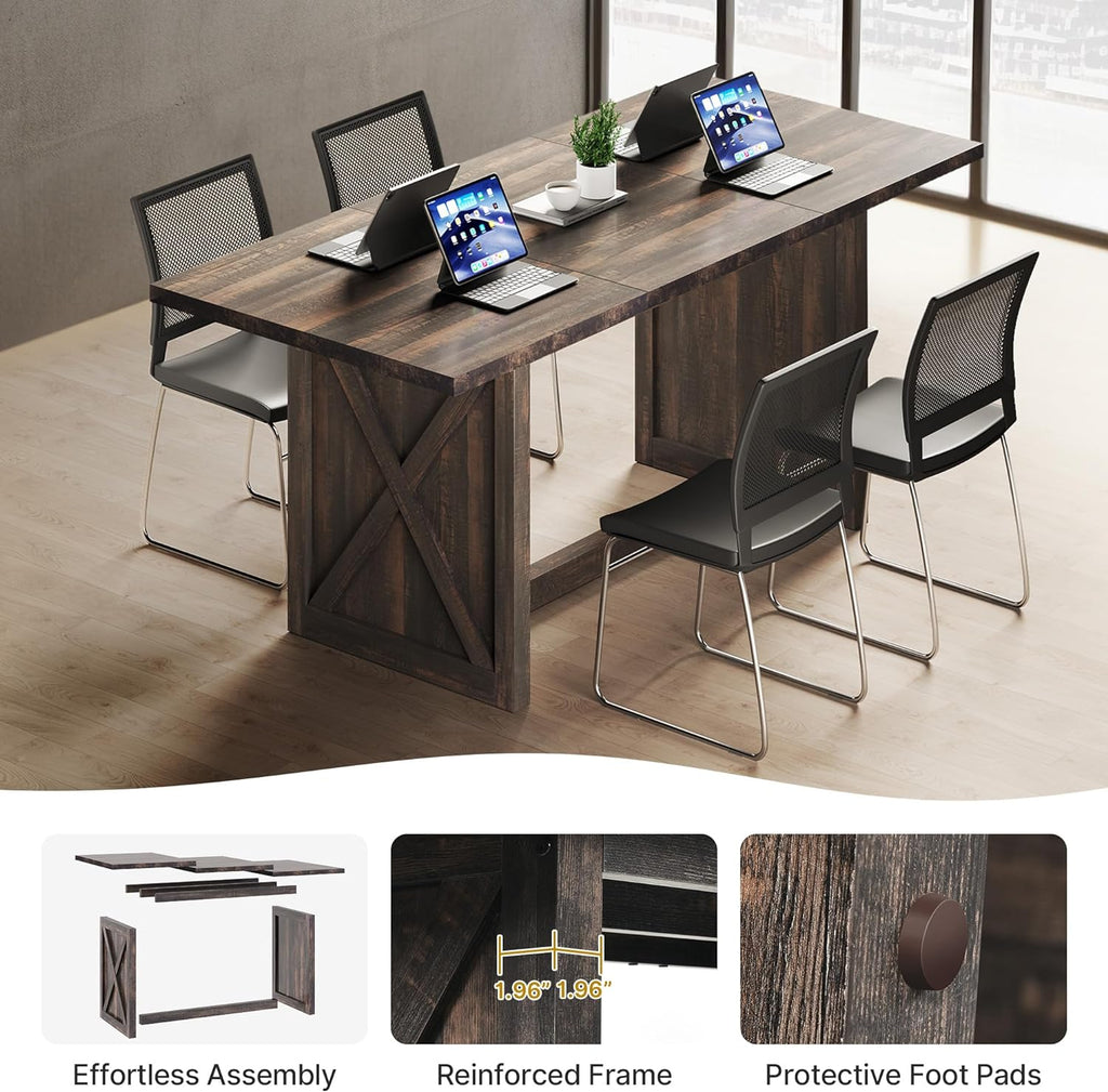 YITAHOME 70.8" Large Farmhouse Dining Table for 6 to 8 People, Rustic Style Wood Dinner Table, Rectangular Dining Table for Kitchen, Dining Room & Living Room - Grand Goldman