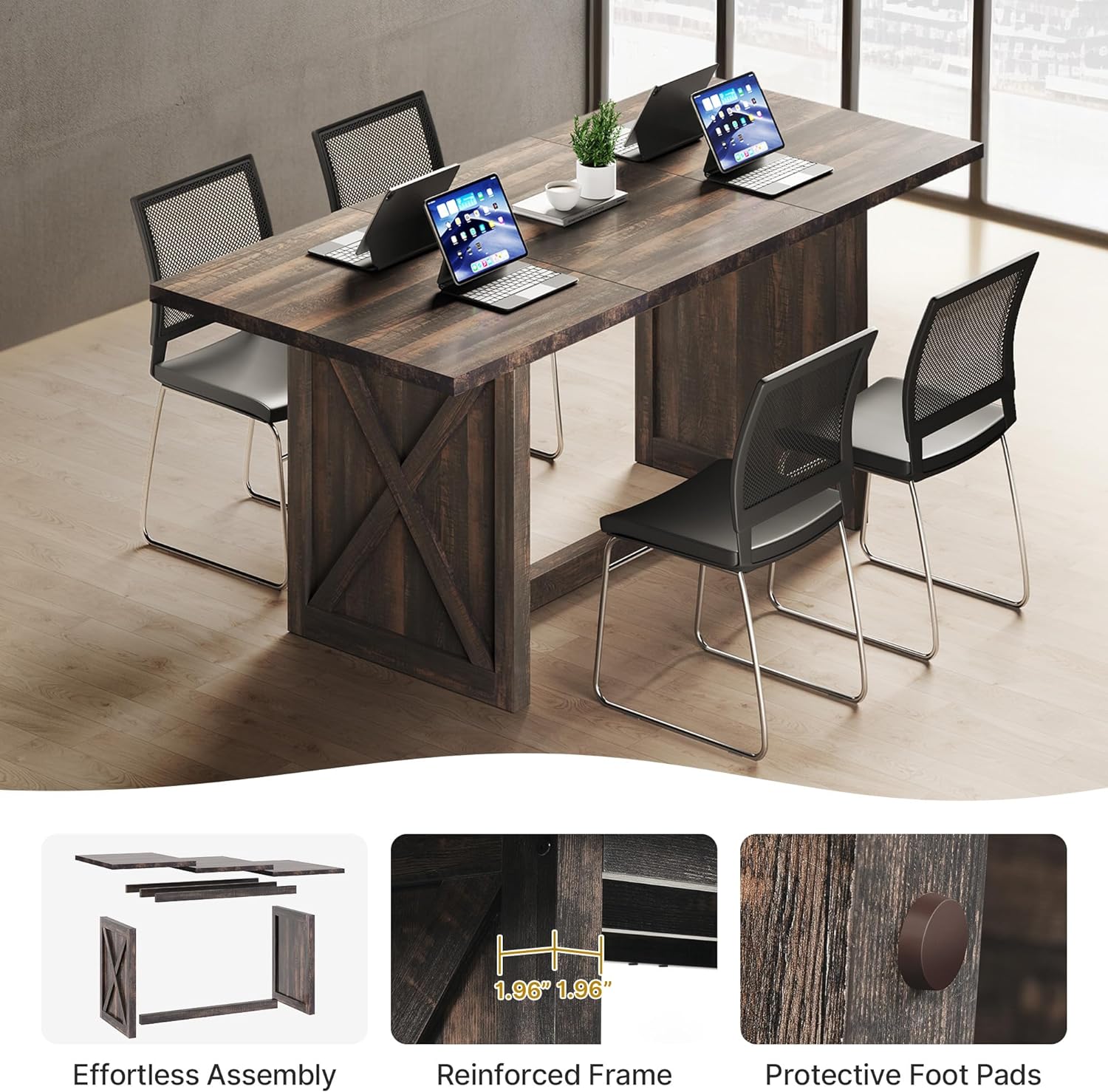 YITAHOME 70.8" Large Farmhouse Dining Table for 6 to 8 People, Rustic Style Wood Dinner Table, Rectangular Dining Table for Kitchen, Dining Room & Living Room - Grand Goldman