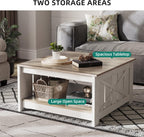 YITAHOME Coffee Table Farmhouse Coffee Table with Storage Rustic Wood Cocktail Table,Square Coffee Table for Living Meeting Room with Half Open Storage Compartment,Grey Wash - Grand Goldman