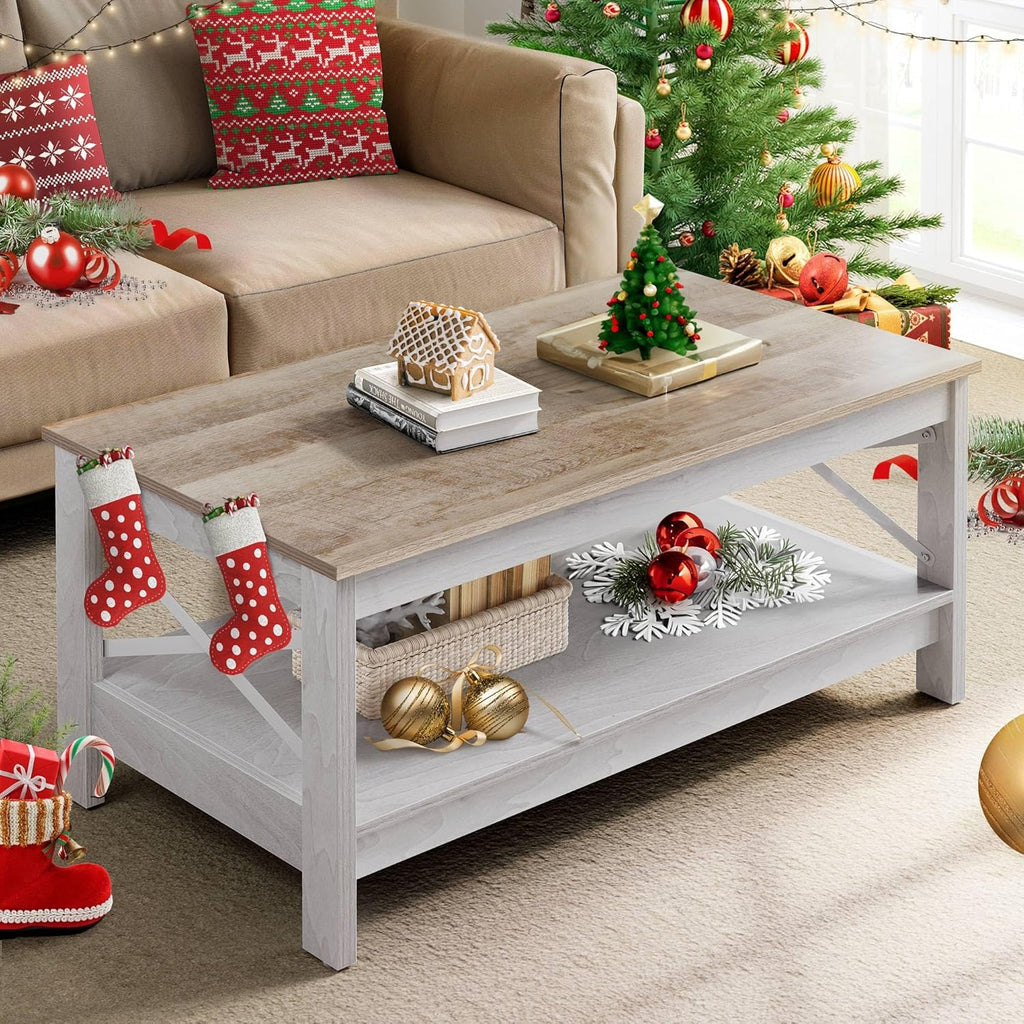 YITAHOME Coffee Table for Living Room,Modern Farmhouse Coffee Table with Storage,2-Tier Center Table for Living Room Wood Living Room Table Accent Cocktail with Sturdy Frame,Black - Grand Goldman