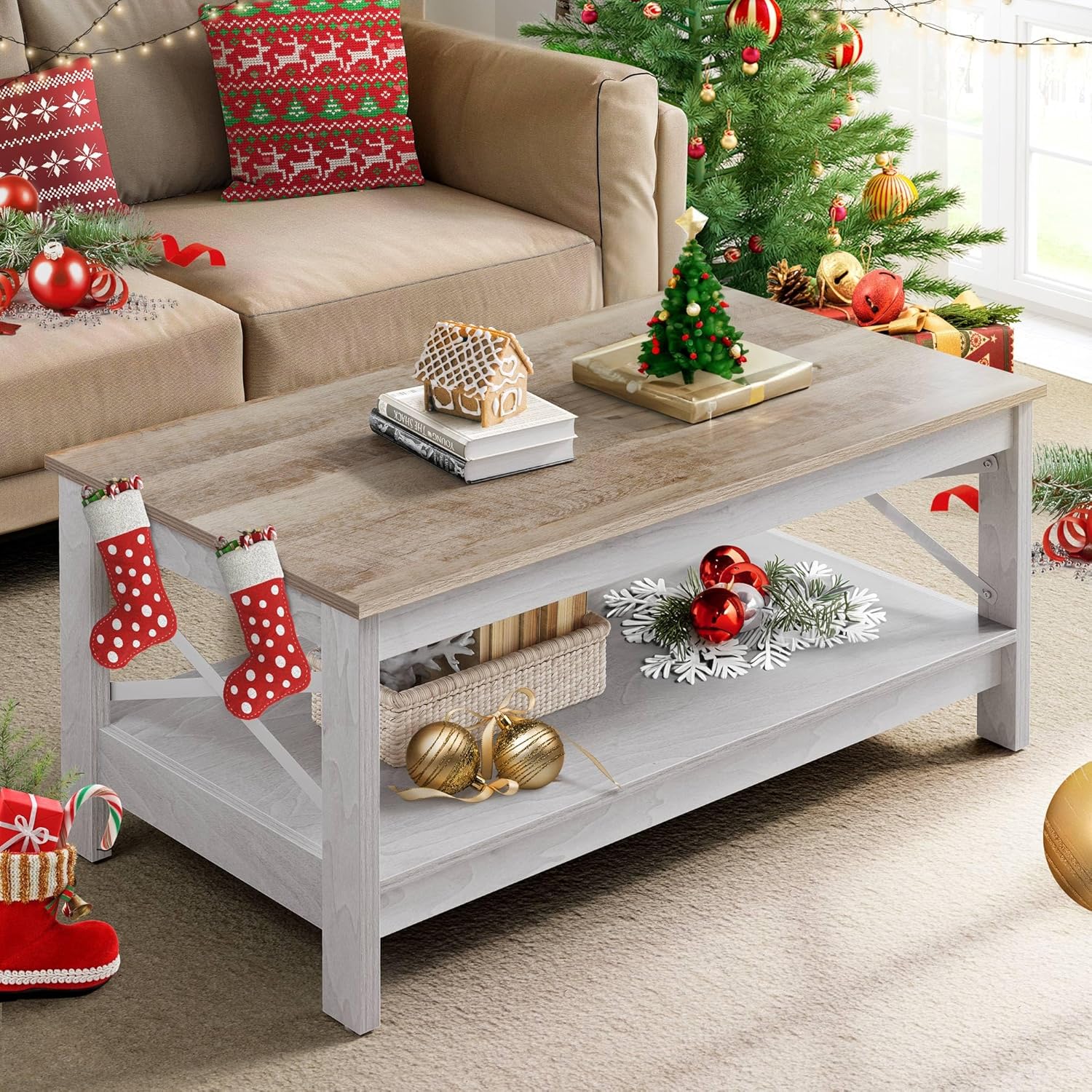 YITAHOME Coffee Table for Living Room,Modern Farmhouse Coffee Table with Storage,2-Tier Center Table for Living Room Wood Living Room Table Accent Cocktail with Sturdy Frame,Black - Grand Goldman