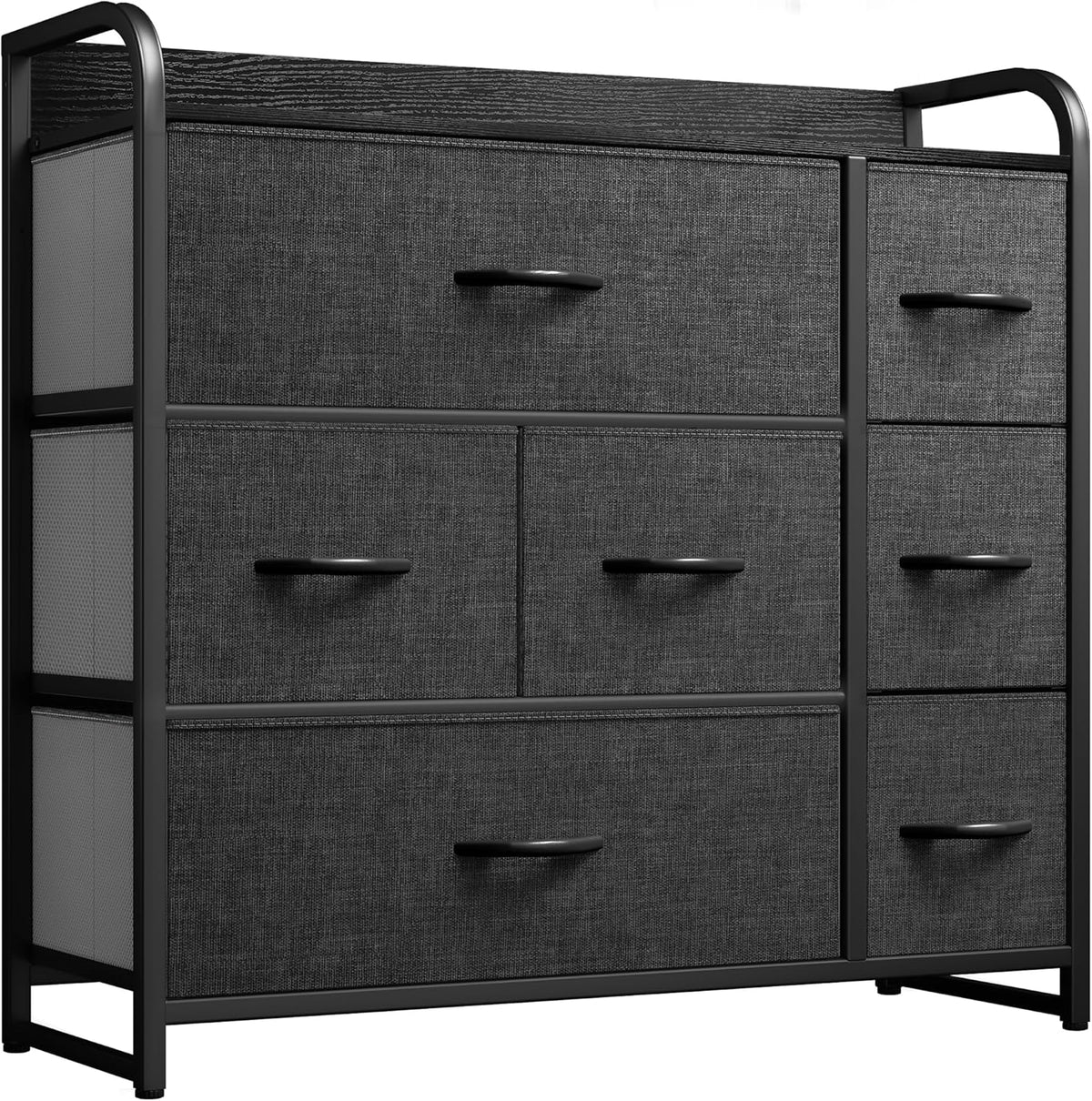 YITAHOME Fabric Dresser with 7 Drawers - Storage Tower with Large Capacity, Organizer Unit for Living Room - Sturdy Steel Frame, Easy Pull Fabric Bins & Wooden Top (Black/Grey) - Grand Goldman