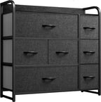 YITAHOME Fabric Dresser with 7 Drawers - Storage Tower with Large Capacity, Organizer Unit for Living Room - Sturdy Steel Frame, Easy Pull Fabric Bins & Wooden Top (Black/Grey) - Grand Goldman