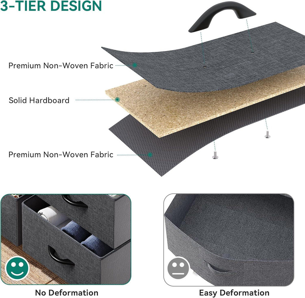 YITAHOME Fabric Dresser with 7 Drawers - Storage Tower with Large Capacity, Organizer Unit for Living Room - Sturdy Steel Frame, Easy Pull Fabric Bins & Wooden Top (Black/Grey) - Grand Goldman