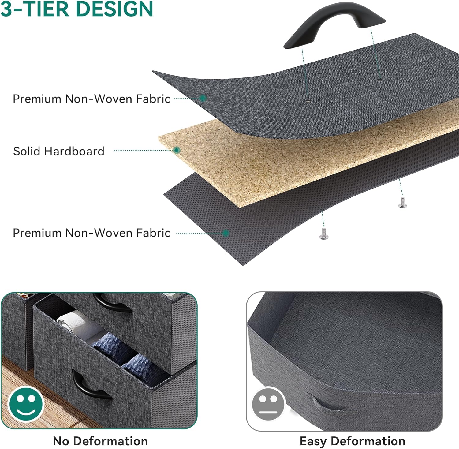 YITAHOME Fabric Dresser with 7 Drawers - Storage Tower with Large Capacity, Organizer Unit for Living Room - Sturdy Steel Frame, Easy Pull Fabric Bins & Wooden Top (Black/Grey) - Grand Goldman