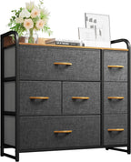 YITAHOME Fabric Dresser with 7 Drawers - Storage Tower with Large Capacity, Organizer Unit for Living Room - Sturdy Steel Frame, Easy Pull Fabric Bins & Wooden Top (Black/Grey) - Grand Goldman