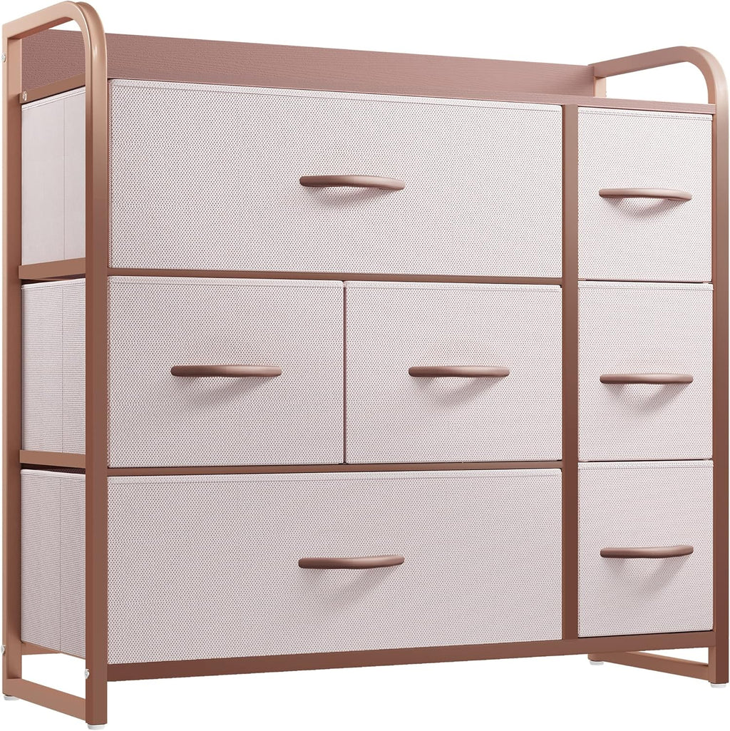 YITAHOME Fabric Dresser with 7 Drawers - Storage Tower with Large Capacity, Organizer Unit for Living Room - Sturdy Steel Frame, Easy Pull Fabric Bins & Wooden Top (Black/Grey) - Grand Goldman