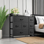 YITAHOME Fabric Dresser with 7 Drawers - Storage Tower with Large Capacity, Organizer Unit for Living Room - Sturdy Steel Frame, Easy Pull Fabric Bins & Wooden Top (Black/Grey) - Grand Goldman
