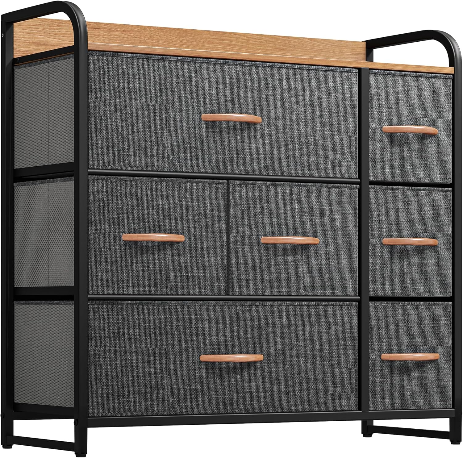 YITAHOME Fabric Dresser with 7 Drawers - Storage Tower with Large Capacity, Organizer Unit for Living Room - Sturdy Steel Frame, Easy Pull Fabric Bins & Wooden Top (Black/Grey) - Grand Goldman