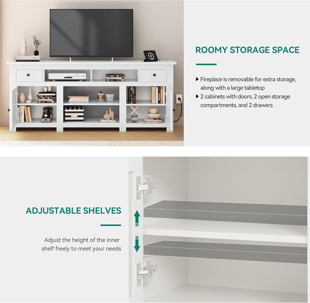 YITAHOME Fireplace TV Stand for TVs up to 80 Inches, Entertainment Center with Fireplace, Farmhouse TV Stands for Living Room, TV Console with Storage Drawers & Cabinets (White 70 Inch) - Grand Goldman