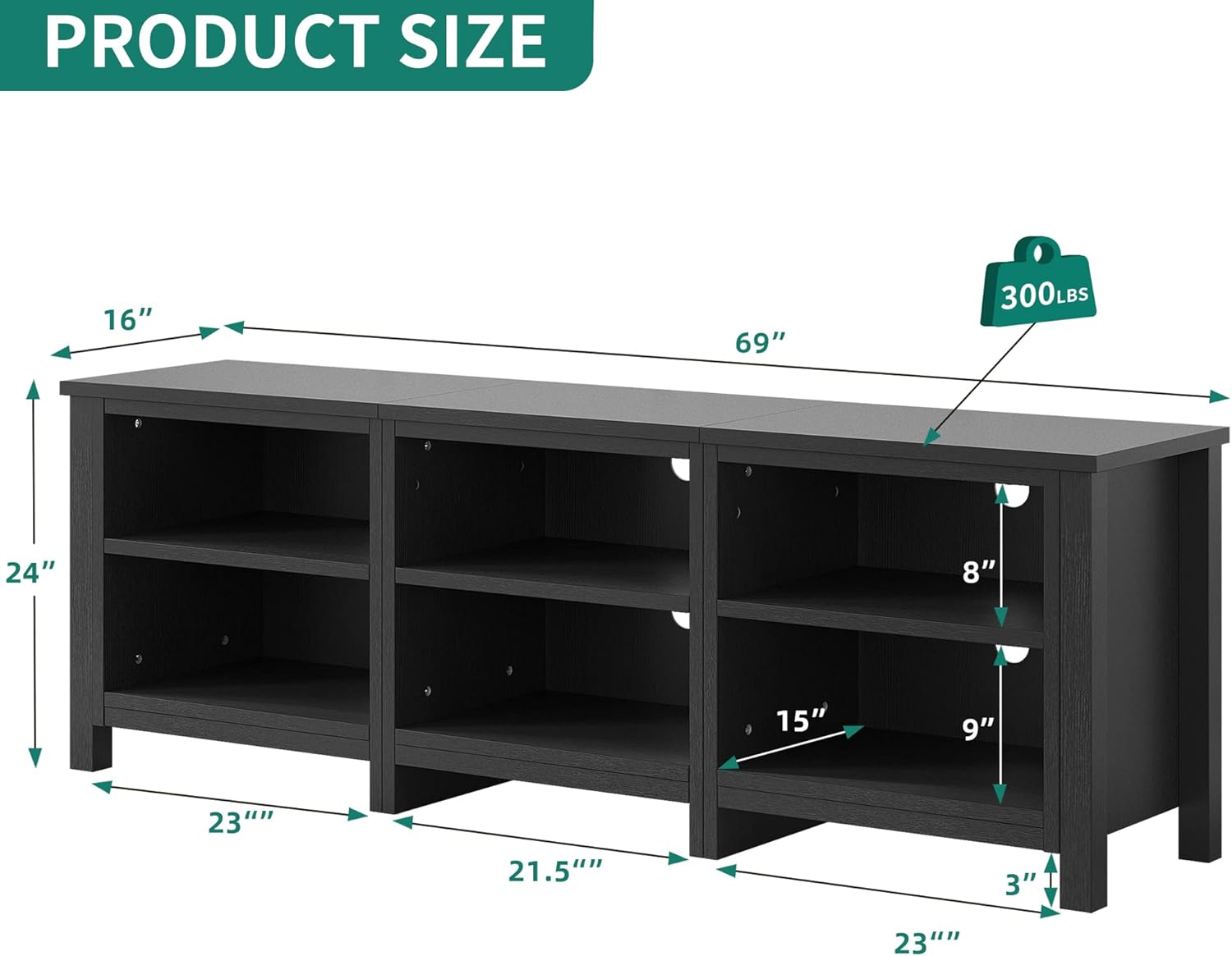 YITAHOME Modern TV Stand for TV up to 80/75/70/65 Inch, Classic Detachable 6 Cubby Media Entertainment Center Console Table with 6 Open Storage Shelves & Cabinets for Living Room, 69'', Black - Grand Goldman