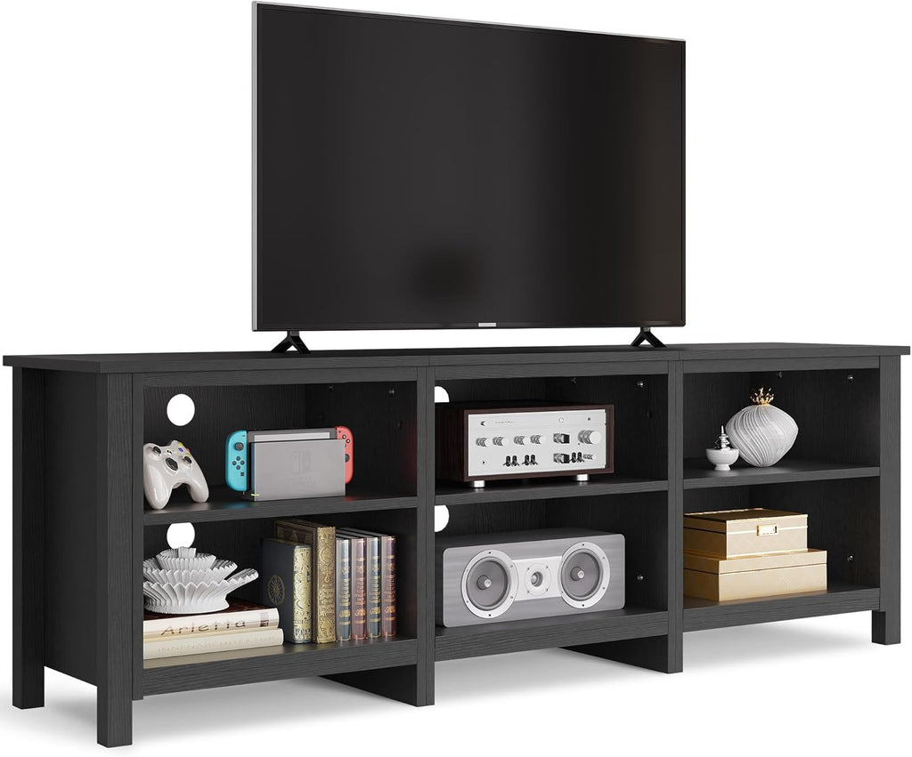 YITAHOME Modern TV Stand for TV up to 80/75/70/65 Inch, Classic Detachable 6 Cubby Media Entertainment Center Console Table with 6 Open Storage Shelves & Cabinets for Living Room, 69'', Black - Grand Goldman