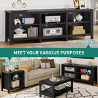 YITAHOME Modern TV Stand for TV up to 80/75/70/65 Inch, Classic Detachable 6 Cubby Media Entertainment Center Console Table with 6 Open Storage Shelves & Cabinets for Living Room, 69'', Black - Grand Goldman