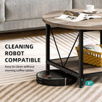 YITAHOME Round Coffee Table,Rustic Wood Coffee Tables for Living Room with Storage Shelf, Modern Farmhouse Circle Coffee Table Center with Sturdy Metal Legs Home Furniture, Grey Wash - Grand Goldman