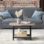 YITAHOME Round Coffee Table,Rustic Wood Coffee Tables for Living Room with Storage Shelf, Modern Farmhouse Circle Coffee Table Center with Sturdy Metal Legs Home Furniture, Grey Wash - Grand Goldman