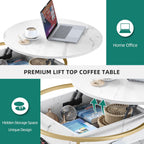 YITAHOME Round Lift Top Coffee Table, Coffee Tables for Living Room with Hidden Storage Compartment, Modern Coffee Table with Storage for Home Office,Round Center Tables Living Room,White and Gold - Grand Goldman
