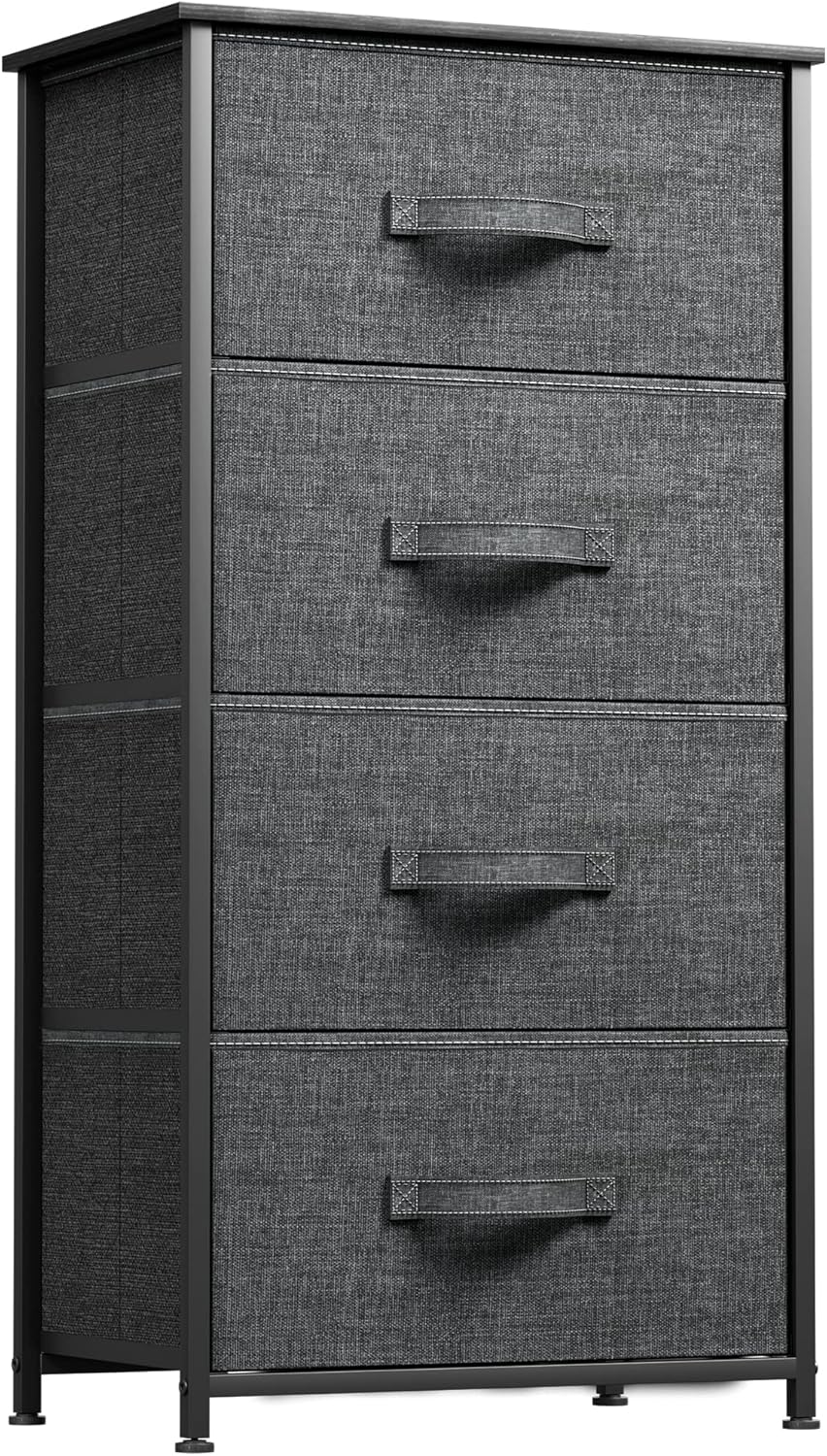 YITAHOME Storage Tower with 4 Drawers - Fabric Dresser, Organizer Unit for Bedroom, Living Room, Closets & Nursery - Sturdy Steel Frame, Easy Pull Fabric Bins & Wooden Top - Grand Goldman