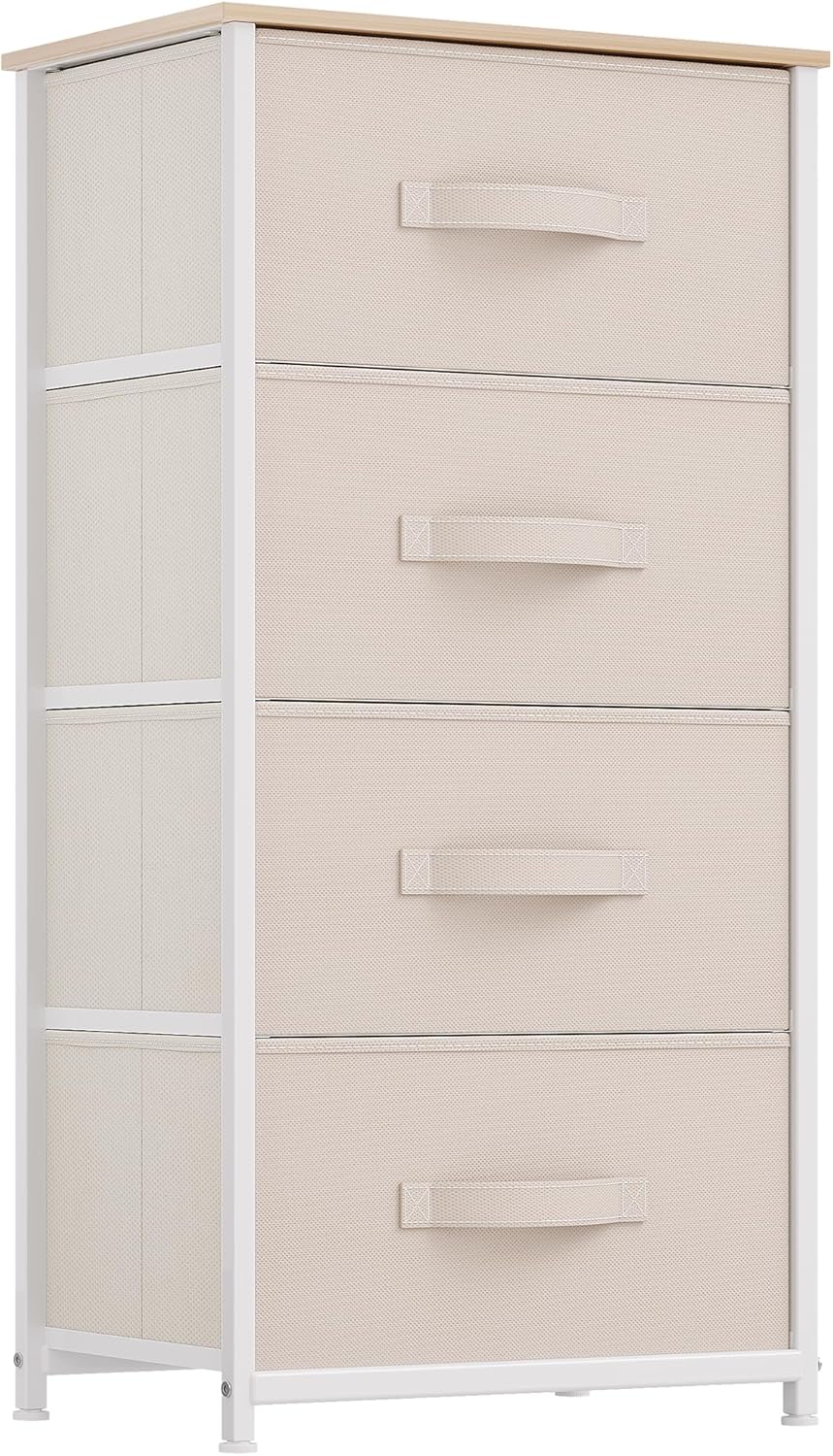 YITAHOME Storage Tower with 4 Drawers - Fabric Dresser, Organizer Unit for Bedroom, Living Room, Closets & Nursery - Sturdy Steel Frame, Easy Pull Fabric Bins & Wooden Top - Grand Goldman