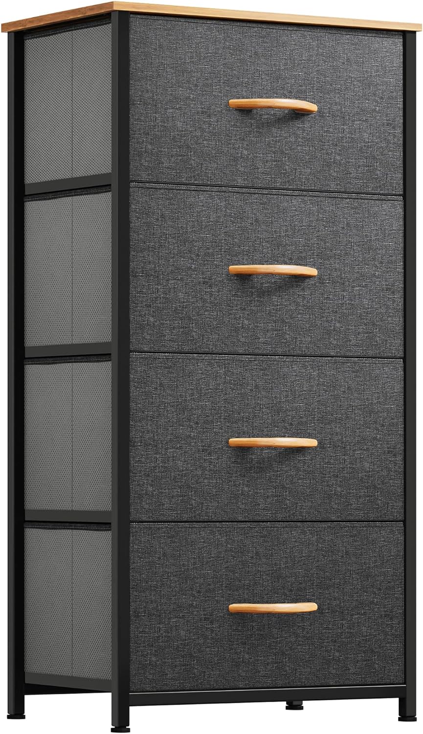 YITAHOME Storage Tower with 4 Drawers - Fabric Dresser, Organizer Unit for Bedroom, Living Room, Closets & Nursery - Sturdy Steel Frame, Easy Pull Fabric Bins & Wooden Top - Grand Goldman