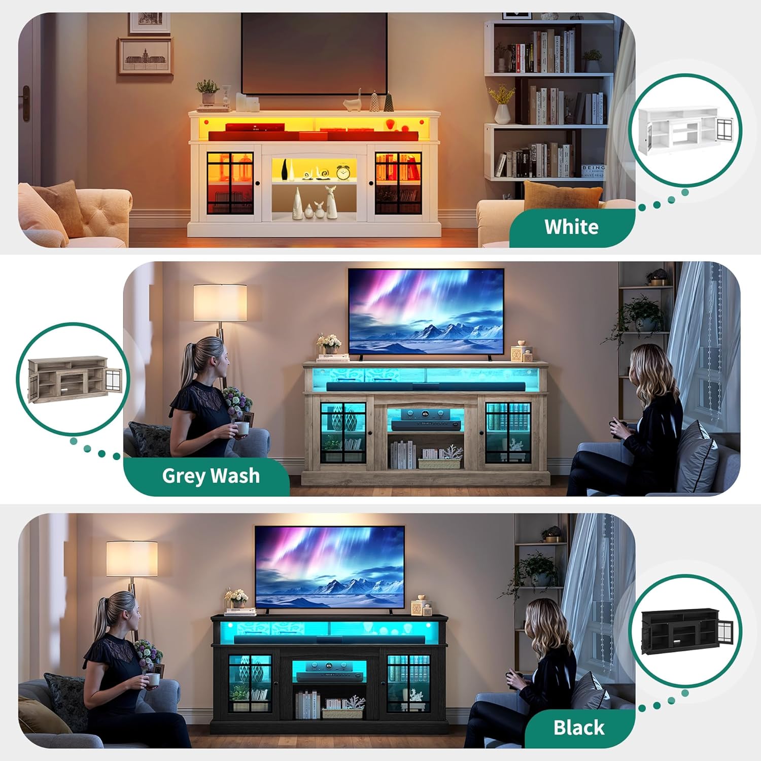 YITAHOME White TV Stand for 75/65 Inch TVs, 32'' Tall Mid Century Modern TV Cabinet with Adjustable Shelves and Glass Doors, Modern Entertainment Center TV Media Console Table for Living Room - Grand Goldman