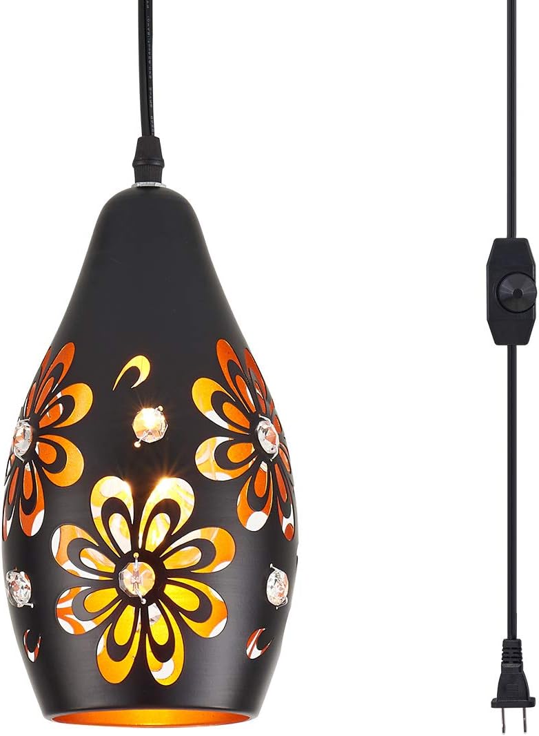 YLONG-ZS Hanging Lamp Swag Lights Plug in Pendant Light,Hanging Lights with Plug in Cord Small Black Vintage Rustic Dimmable Hanging Ceiling Lamp for Corner Restaurant Living Room Bedroom - Grand Goldman