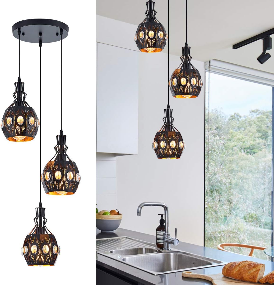 YLONG-ZS Hanging Lamp Swag Lights Plug in Pendant Light,Hanging Lights with Plug in Cord Small Black Vintage Rustic Dimmable Hanging Ceiling Lamp for Corner Restaurant Living Room Bedroom - Grand Goldman