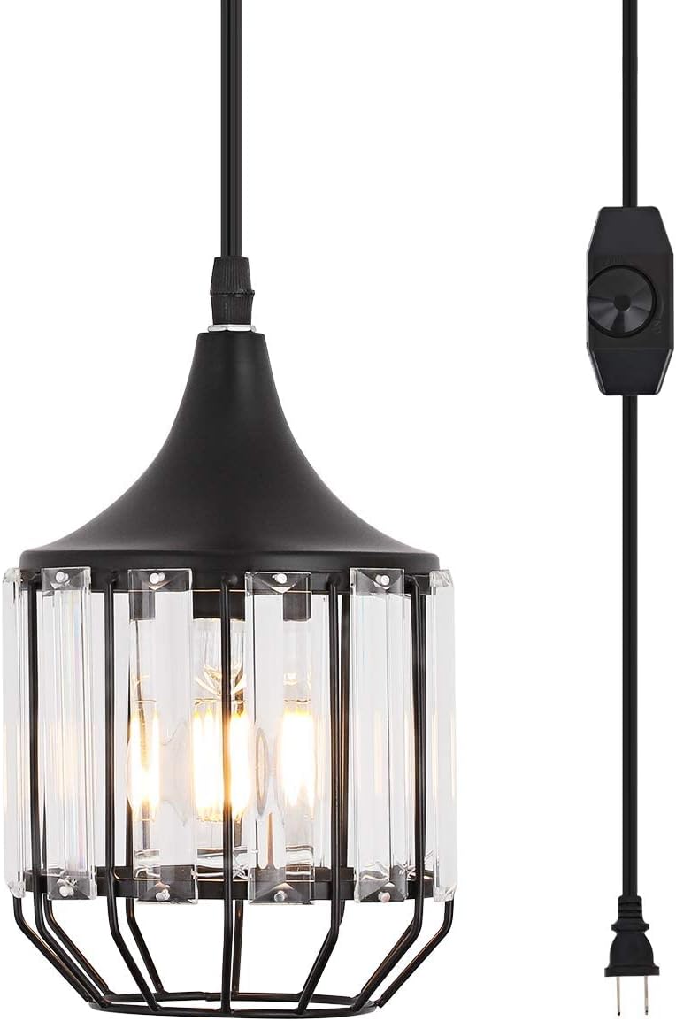 YLONG-ZS Hanging Lamp Swag Lights Plug in Pendant Light,Hanging Lights with Plug in Cord Small Black Vintage Rustic Dimmable Hanging Ceiling Lamp for Corner Restaurant Living Room Bedroom - Grand Goldman