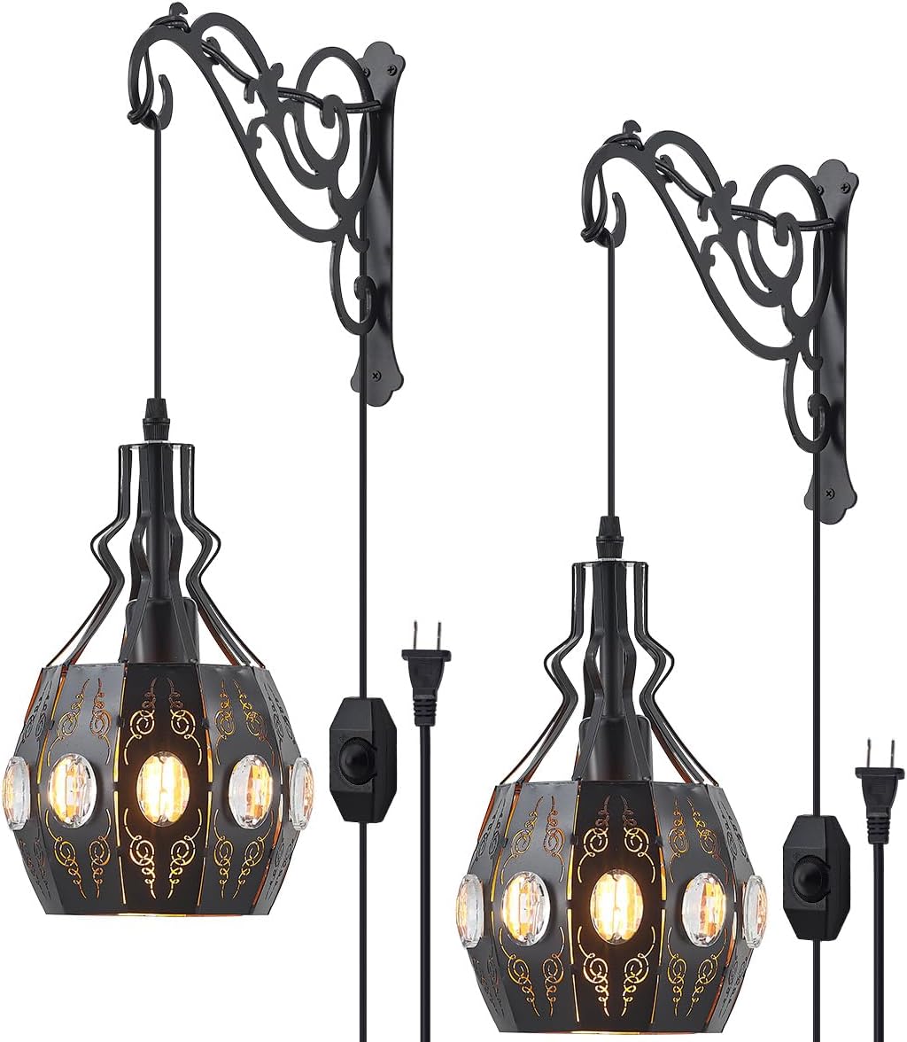 YLONG-ZS Hanging Lamp Swag Lights Plug in Pendant Light,Hanging Lights with Plug in Cord Small Black Vintage Rustic Dimmable Hanging Ceiling Lamp for Corner Restaurant Living Room Bedroom - Grand Goldman