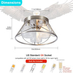 YYT 3-Light Semi Flush Mount Ceiling Light, Brushed Nickel Ceiling Light Fixtures, Industrial Kitchen Lighting Fixtures Ceiling, Ceiling Lights for Hallway with Metal Cage Clear Glass Shade - G9 Bulb - Grand Goldman