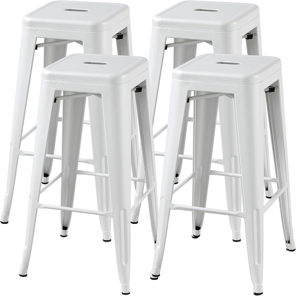 Yaheetech 24 inch barstools Set of 4 Counter Height Metal Bar Stools, Indoor/Outdoor Stackable Bartool Industrial High Backless Stools Black - Grand Goldman