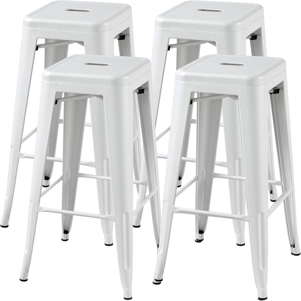 Yaheetech 24 inch barstools Set of 4 Counter Height Metal Bar Stools, Indoor/Outdoor Stackable Bartool Industrial High Backless Stools Black - Grand Goldman