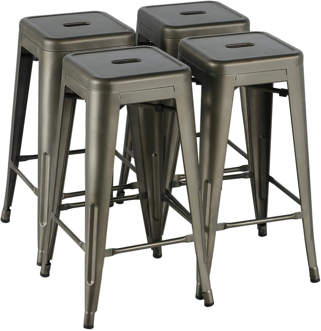 Yaheetech 24 inch barstools Set of 4 Counter Height Metal Bar Stools, Indoor/Outdoor Stackable Bartool Industrial High Backless Stools Black - Grand Goldman