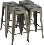 Yaheetech 24 inch barstools Set of 4 Counter Height Metal Bar Stools, Indoor/Outdoor Stackable Bartool Industrial High Backless Stools Black - Grand Goldman