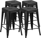 Yaheetech 24 inch barstools Set of 4 Counter Height Metal Bar Stools, Indoor/Outdoor Stackable Bartool Industrial High Backless Stools Black - Grand Goldman