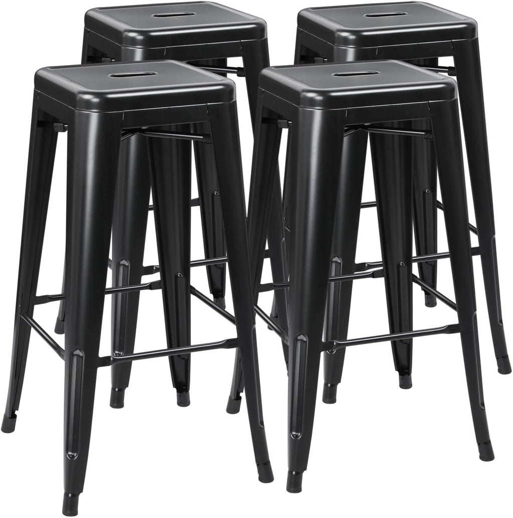 Yaheetech 24 inch barstools Set of 4 Counter Height Metal Bar Stools, Indoor/Outdoor Stackable Bartool Industrial High Backless Stools Black - Grand Goldman