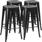Yaheetech 24 inch barstools Set of 4 Counter Height Metal Bar Stools, Indoor/Outdoor Stackable Bartool Industrial High Backless Stools Black - Grand Goldman