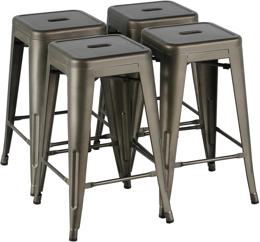 Yaheetech 24 inch barstools Set of 4 Counter Height Metal Bar Stools, Indoor/Outdoor Stackable Bartool Industrial High Backless Stools Black - Grand Goldman