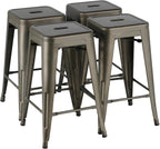 Yaheetech 24 inch barstools Set of 4 Counter Height Metal Bar Stools, Indoor/Outdoor Stackable Bartool Industrial High Backless Stools Black - Grand Goldman