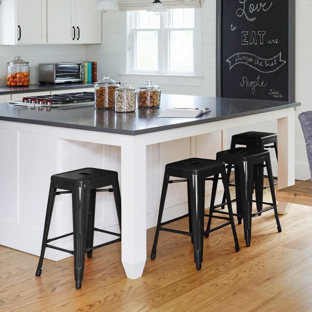 Yaheetech 24 inch barstools Set of 4 Counter Height Metal Bar Stools, Indoor/Outdoor Stackable Bartool Industrial High Backless Stools Black - Grand Goldman