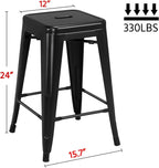 Yaheetech 24 inch barstools Set of 4 Counter Height Metal Bar Stools, Indoor/Outdoor Stackable Bartool Industrial High Backless Stools Black - Grand Goldman