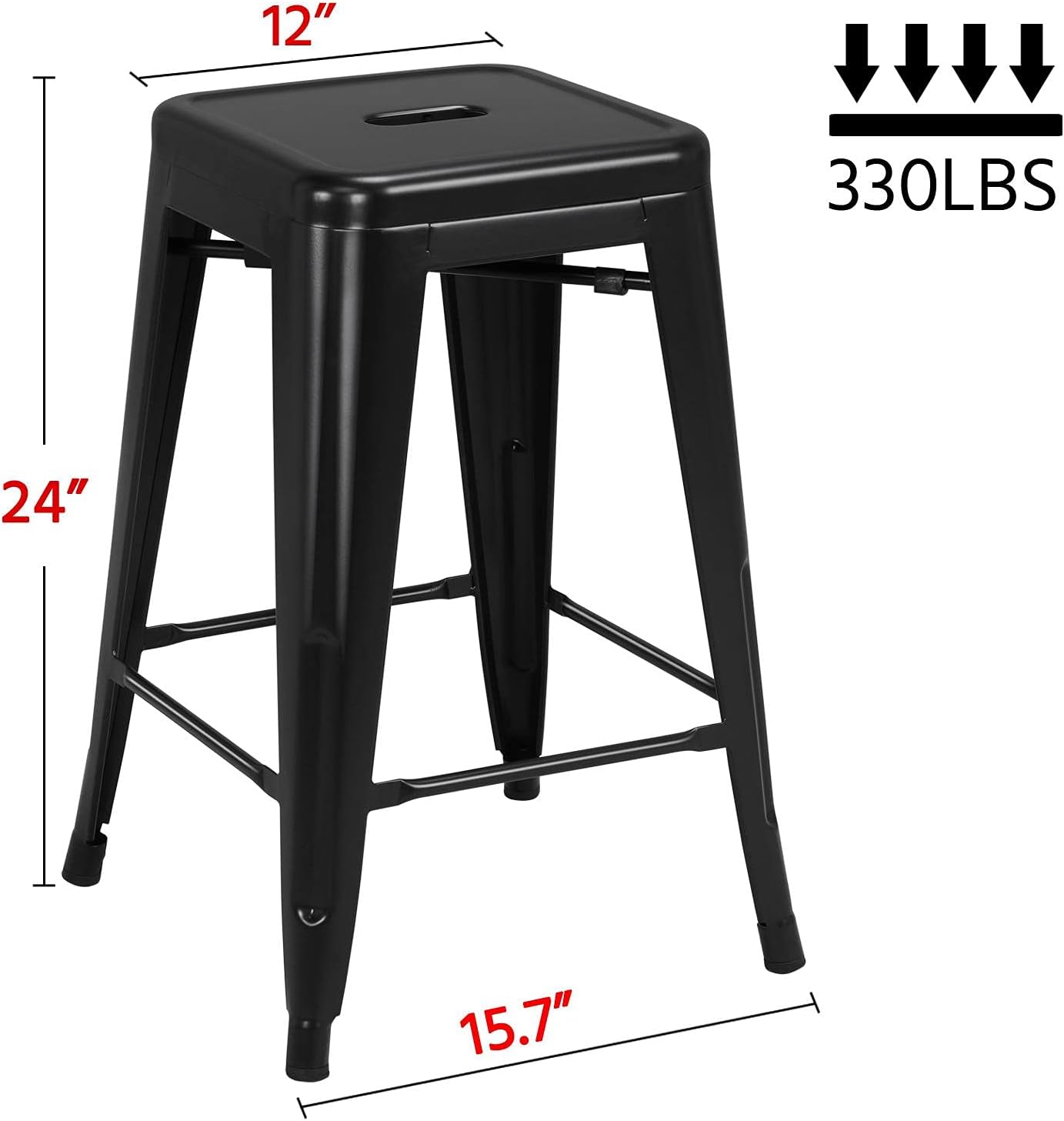Yaheetech 24 inch barstools Set of 4 Counter Height Metal Bar Stools, Indoor/Outdoor Stackable Bartool Industrial High Backless Stools Black - Grand Goldman