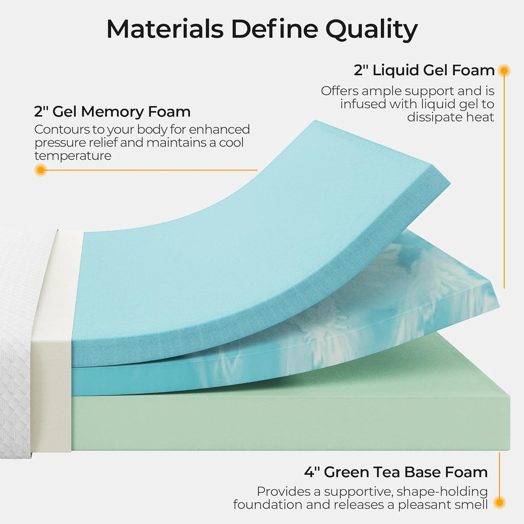 Yaheetech 8 Inch Twin Mattress Cooling Gel Memory Foam Mattress, Green Tea Mattress for Fresher Sleep, Medium Firm, CertiPUR-US Certified, Twin Size Mattress in a Box - Grand Goldman