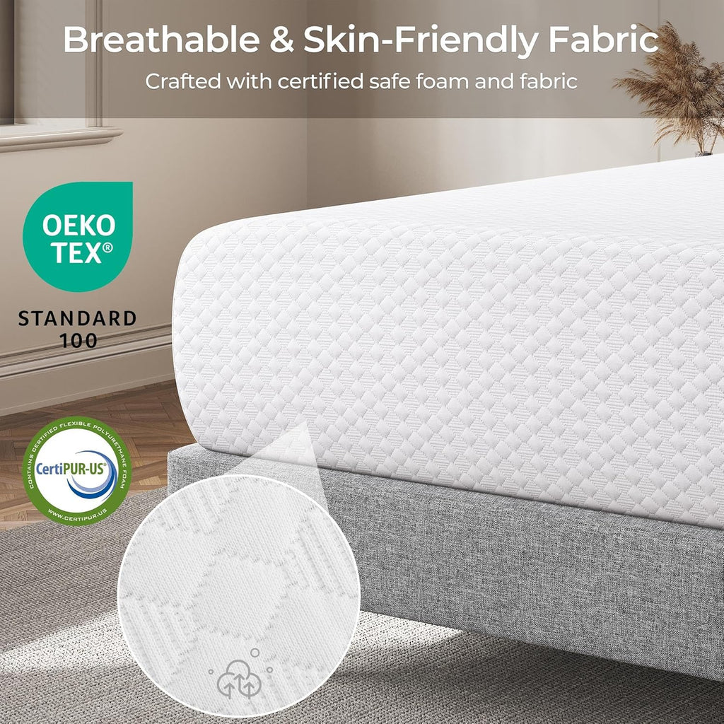 Yaheetech 8 Inch Twin Mattress Cooling Gel Memory Foam Mattress, Green Tea Mattress for Fresher Sleep, Medium Firm, CertiPUR-US Certified, Twin Size Mattress in a Box - Grand Goldman