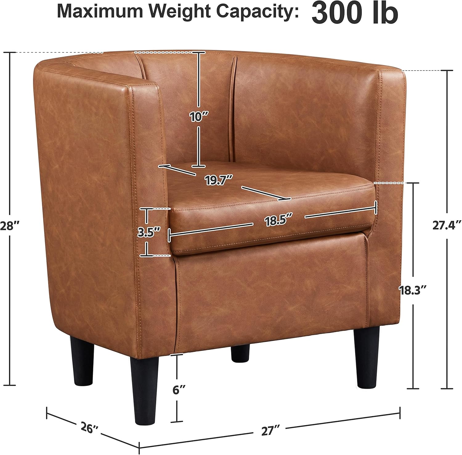Yaheetech Accent Chair, PU Leather, Modern and Comfortable Armchairs, Upholstered Barrel Sofa Chair for Living Room Bedroom Waiting Room, 2PCS, Brown - Grand Goldman