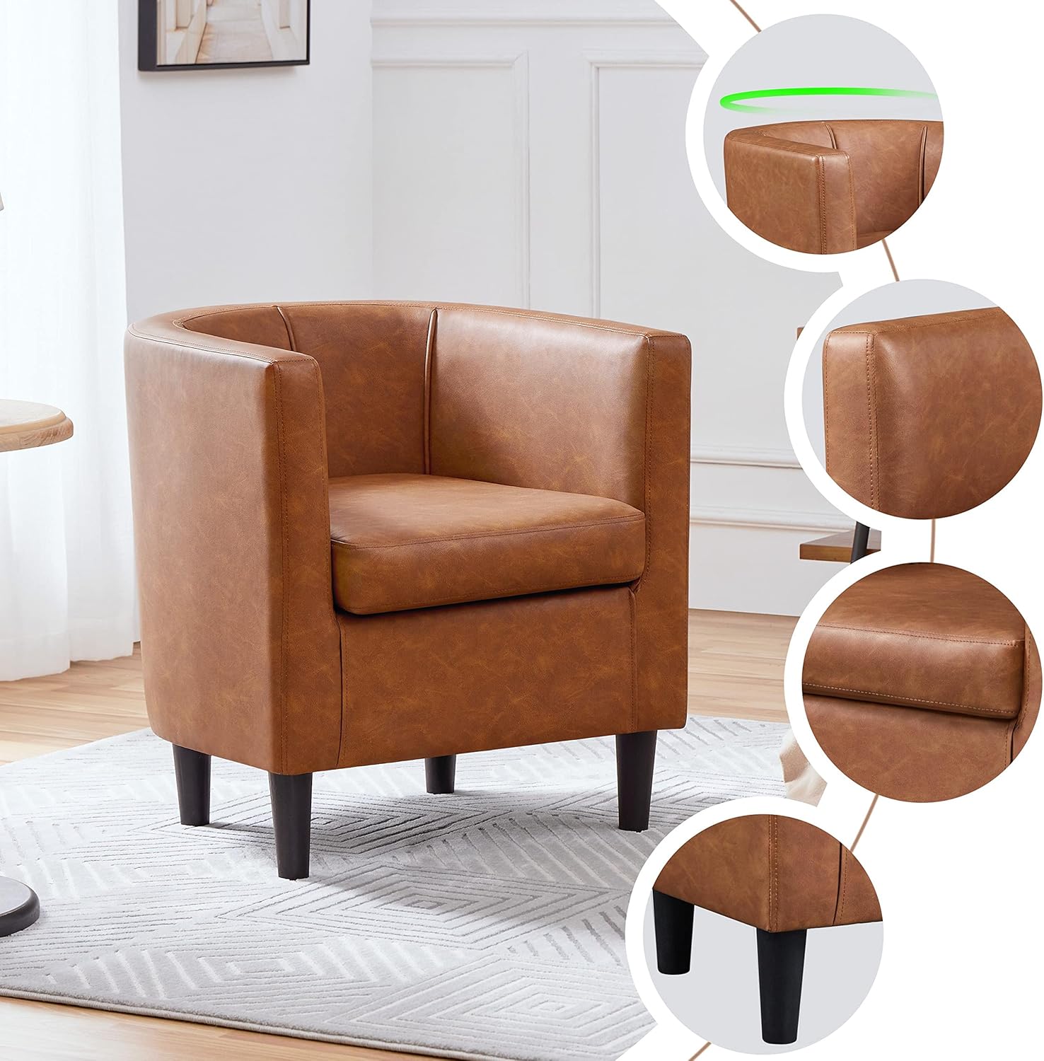 Yaheetech Accent Chair, PU Leather, Modern and Comfortable Armchairs, Upholstered Barrel Sofa Chair for Living Room Bedroom Waiting Room, 2PCS, Brown - Grand Goldman